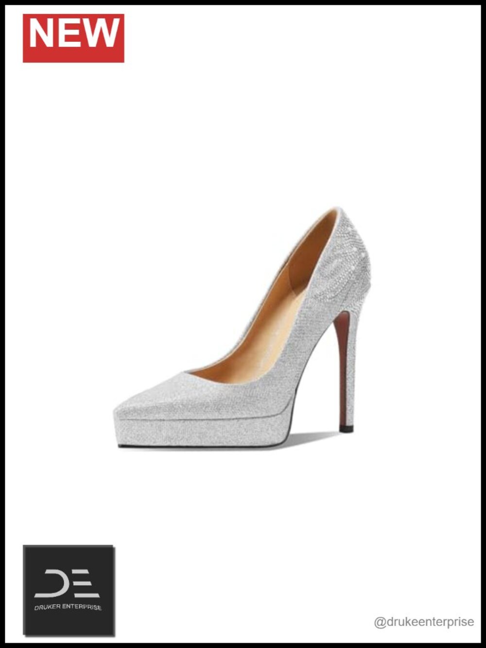 Glitter Rhinestones Pointed Toe High Heel Platform Pumps Handmade Stilettos